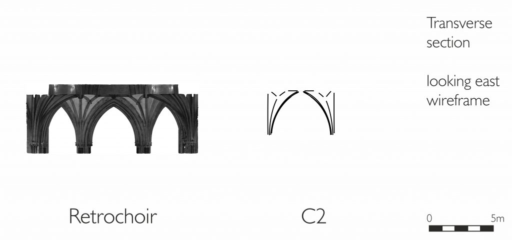 Transverse section of wireframe model of retrochoir at Wells Cathedral