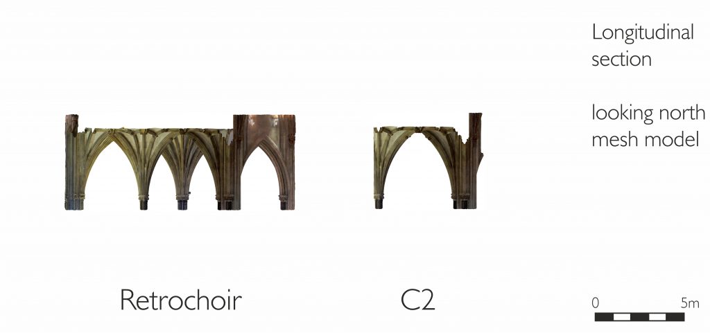 Longitudinal section of mesh model of retrochoir at Wells Cathedral 