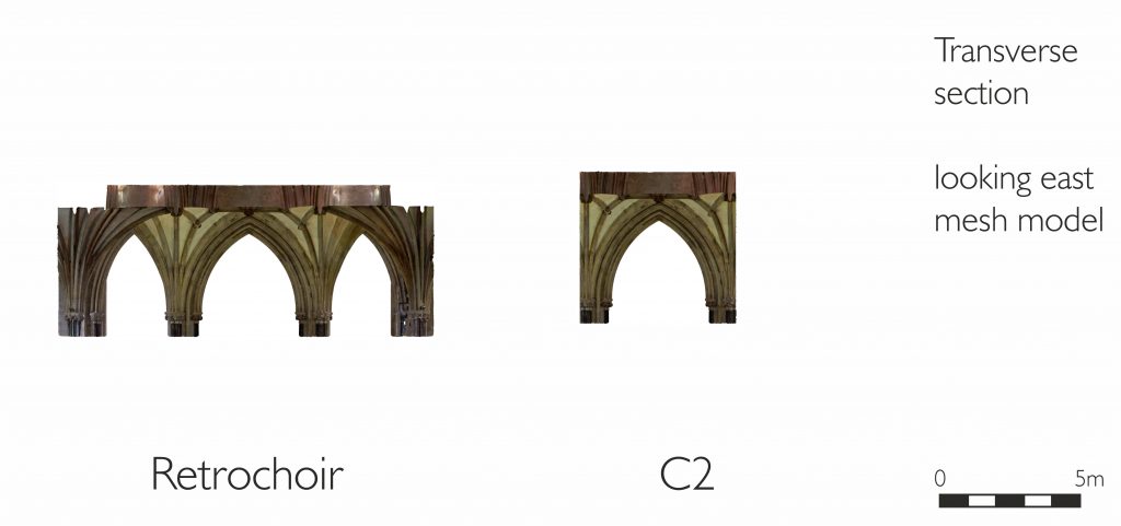 Transverse section of mesh model of retrochoir at Wells Cathedral