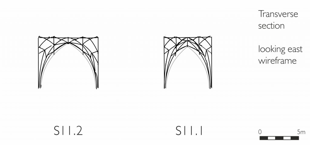 Longitudinal section of wireframe model of south transept at Gloucester Cathedral