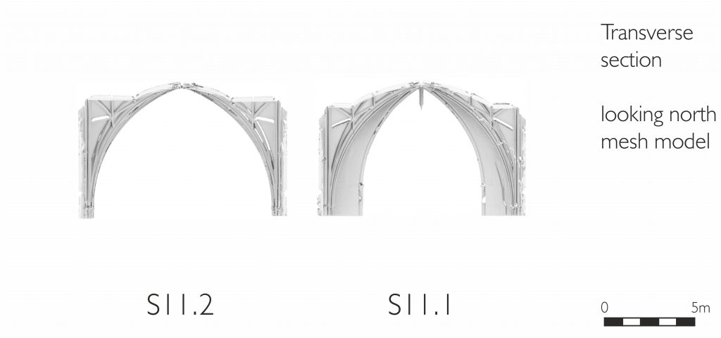 Transverse section of mesh model of south transept at Gloucester Cathedral