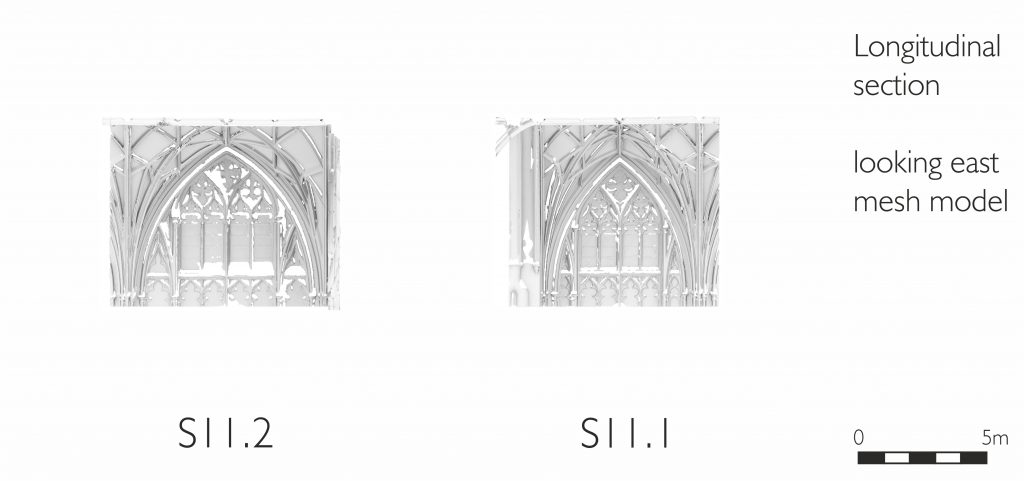 Longitudinal section of mesh model of south transept at Gloucester Cathedral