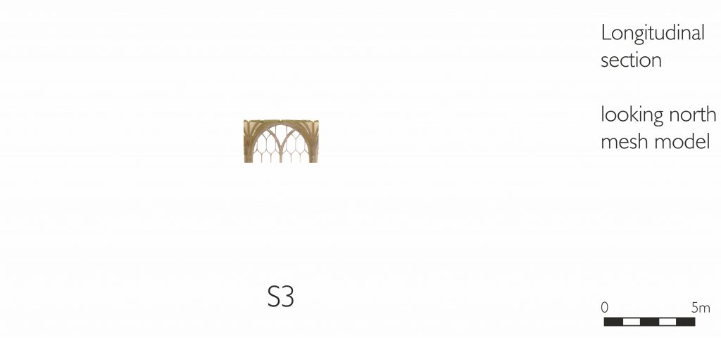 Longitudinal section of mesh model of south walk of cloister at Wells Cathedral