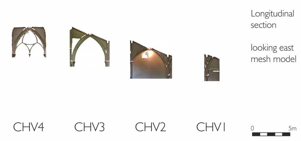 Longitudinal section of mesh model of chapter house vestibule at Wells Cathedral 