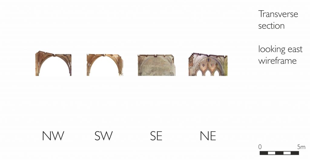 Transverse section of mesh model of corner bays of the cloister at Norwich Cathedral
