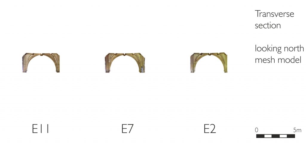 Transverse section of mesh model of east walk of the cloister at Norwich Cathedral