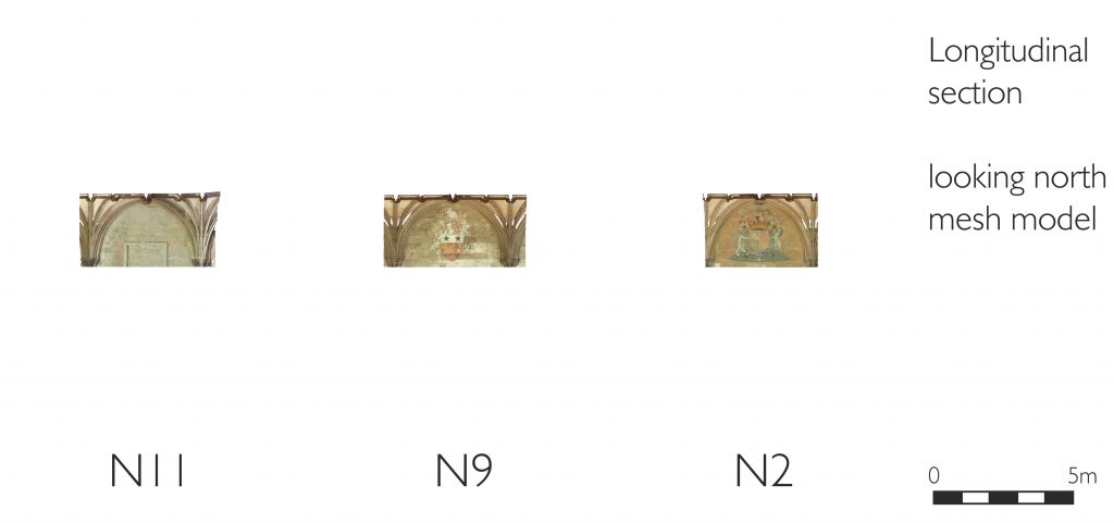 Longitudinal section of mesh model of north walk of the cloister at Norwich Cathedral