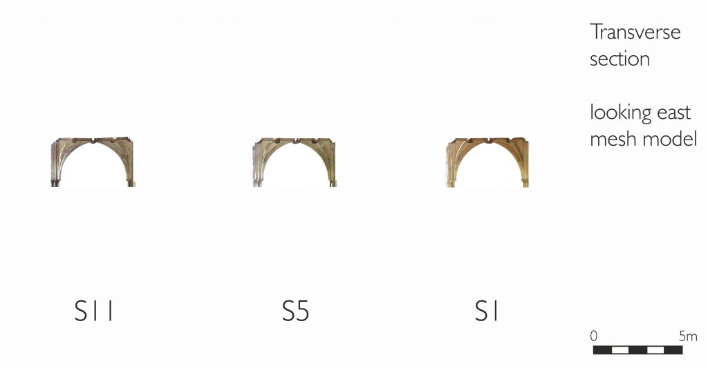 Transverse section of mesh model of south walk of the cloister at Norwich Cathedral