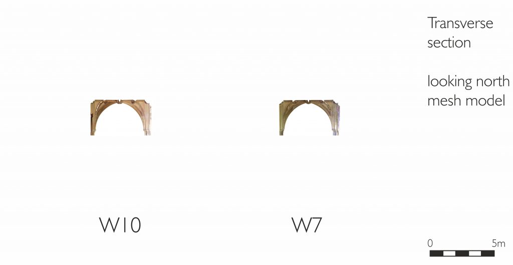 Transverse section of mesh model of west walk of the cloister at Norwich Cathedral