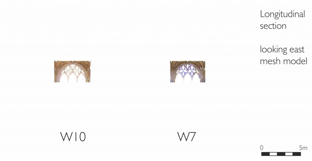 Longitudinal section of mesh model of west walk of the cloister at Norwich Cathedral