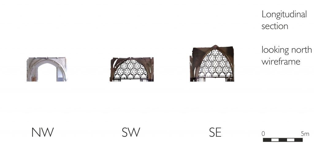 Longitudinal section of mesh model of corner bays of cloister at Westminster Abbey