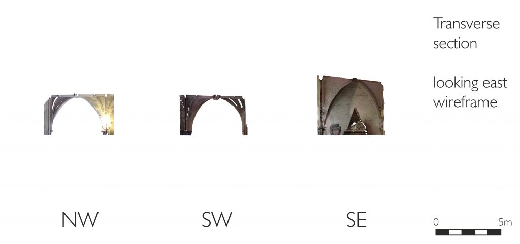 Transverse section of mesh model of corner bays of cloister at Westminster Abbey