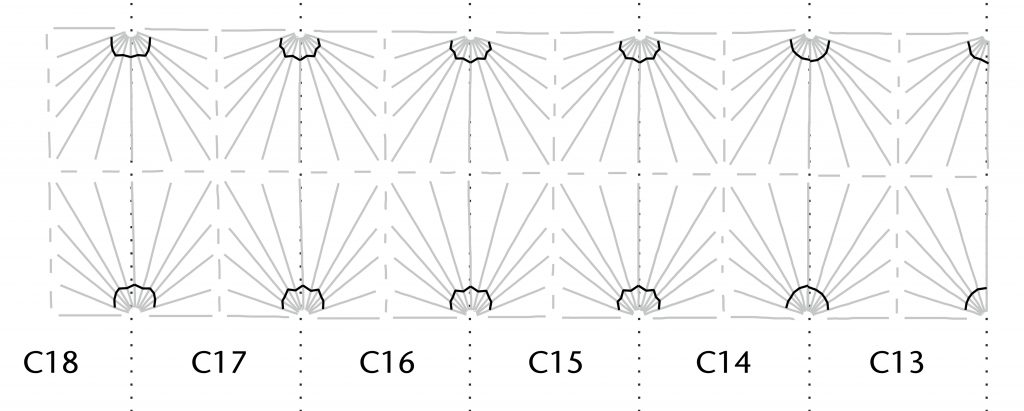 Plan view of wireframe model of the nave at Exeter showing differences in rib profiles