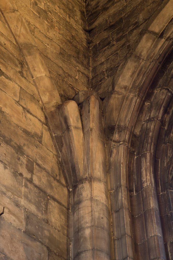 Image of tas-de-charge stones remaining in the north transept of St Mary's Church, Nantwich