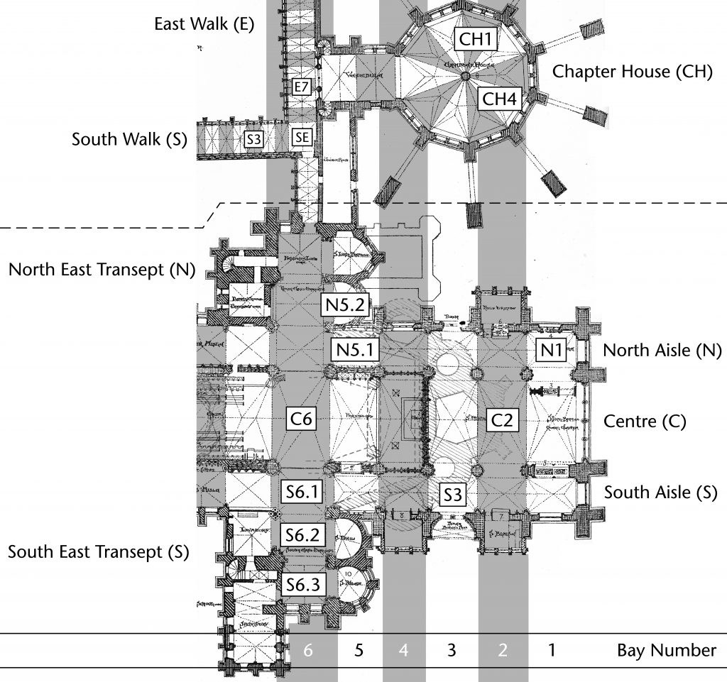 Plan showing annotation system for vault bays