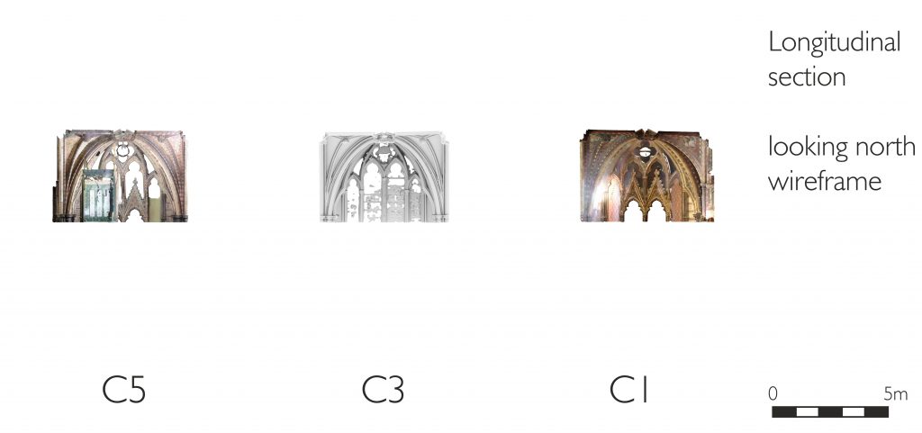 Longitudinal section of mesh model of Chapel of St Mary Undercroft at the Palace of Westminster