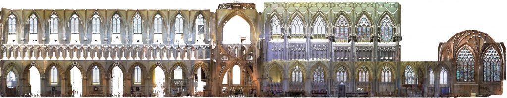 Orthophoto of longitudinal section of Wells Cathedral, looking north