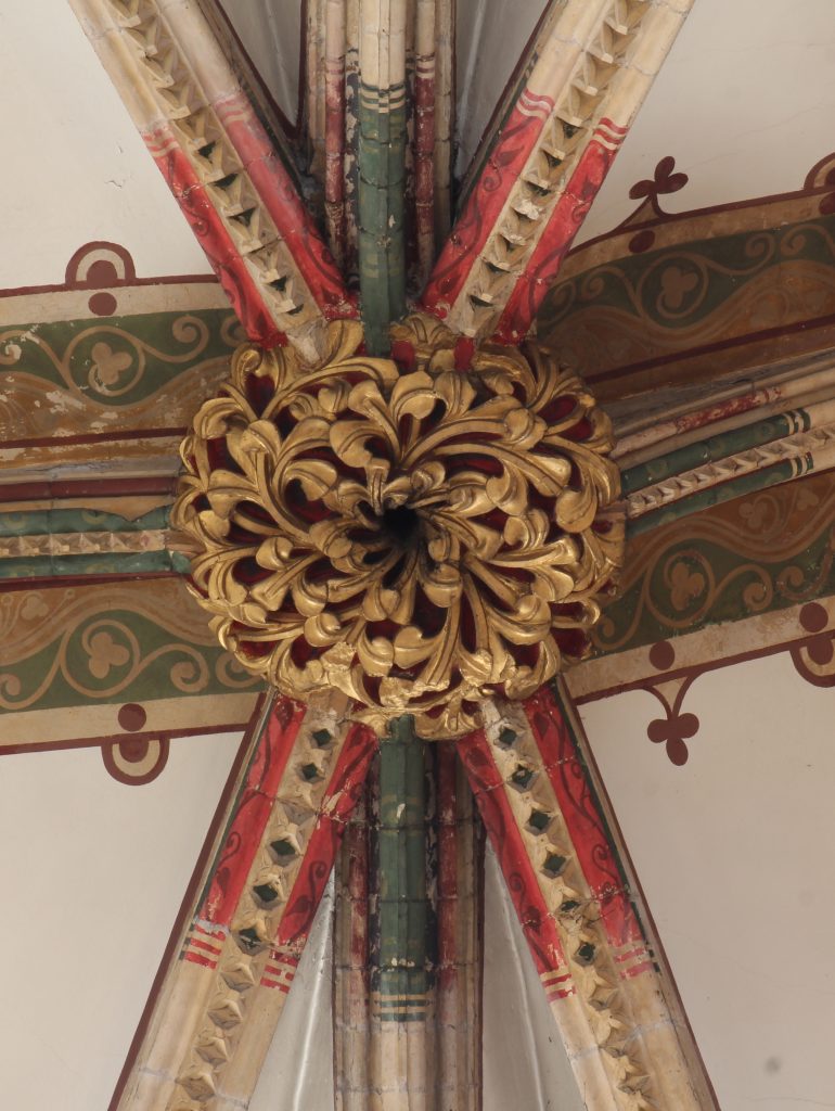 Image of central boss and ribs in bay N11.1 of Great Transept at Lincoln Cathedral