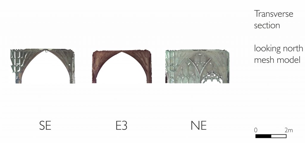 Transverse section of mesh model of cloister at Gloucester Cathedral