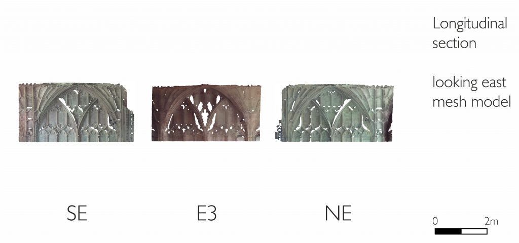 Longitudinal section of mesh model of cloister at Gloucester Cathedral