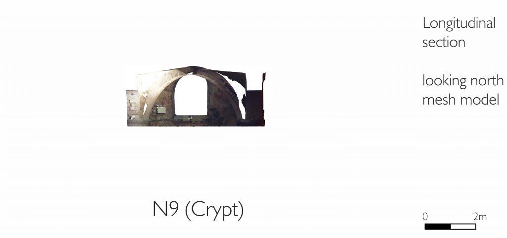 Longitudinal section of mesh model of crypt ambulatory at Gloucester Cathedral