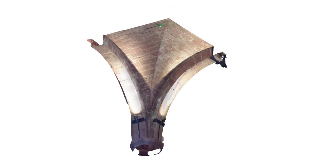 Image of quarter section of mesh model of modern groin vault in the West Range at Norton Priory