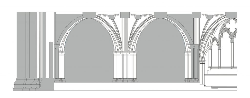 Longitudinal section of east end of lower chapel of St Stephen's Chapel, Westminster